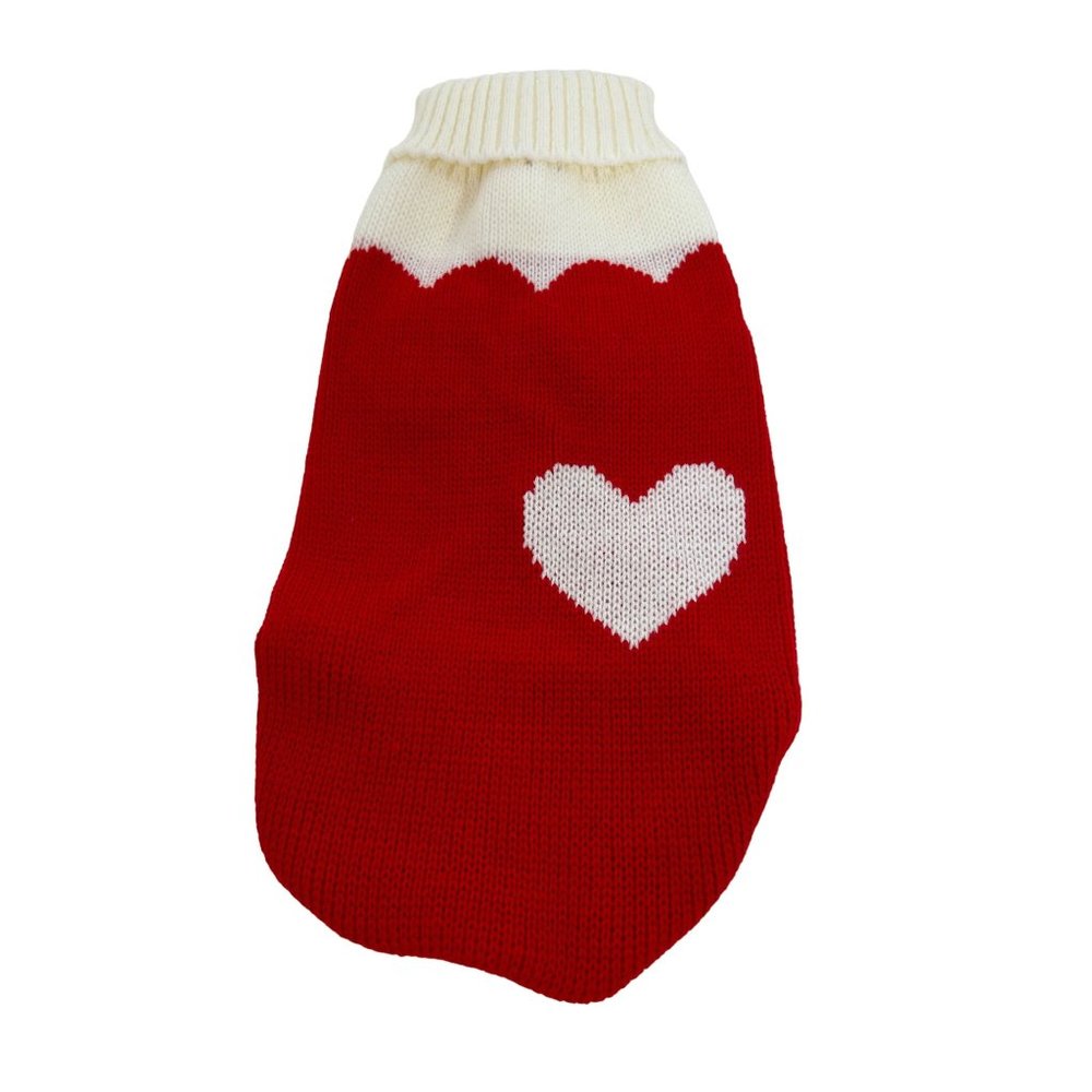 Dog Sweater Heart Graphic Red Ivory  S/M Acrylic Stretch Turtleneck